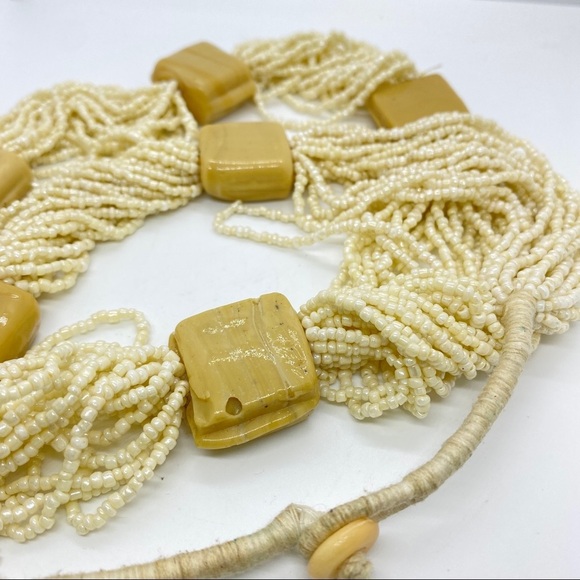 Cream Seed Bead Multi-Strand Chunky Necklace - Picture 2 of 7